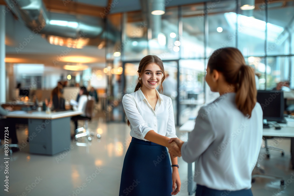 Business woman shaking hands with her client Business woman shaking hands with her client
