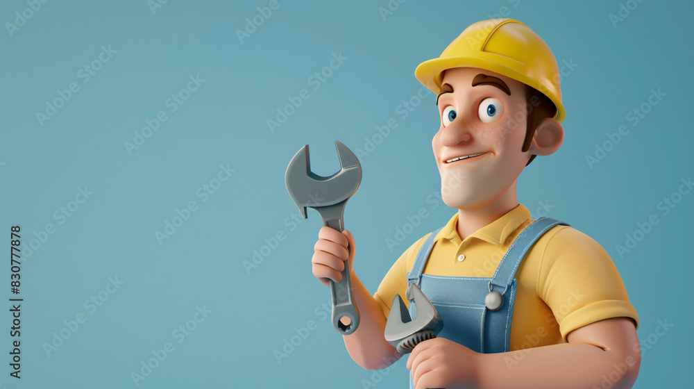 3D Engineer: The engineer cartoon mascot, clad in a utility vest and hard hat, embodies innovation and problem-solving. Holding a detailed diagram in one hand and wrench in the other,this 3D character 3D Engineer: The engineer cartoon mascot, clad in a utility vest and hard hat, embodies innovation and problem-solving. Holding a detailed diagram in one hand and wrench in the other,this 3D character