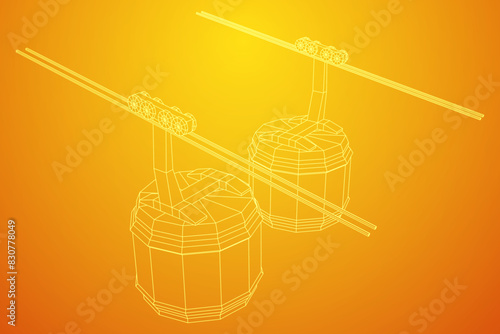 Cable car cabin gondola. Funicular simple cableway concept. Wireframe low poly mesh vector illustration
