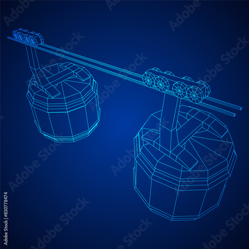 Cable car cabin gondola. Funicular simple cableway concept. Wireframe low poly mesh vector illustration