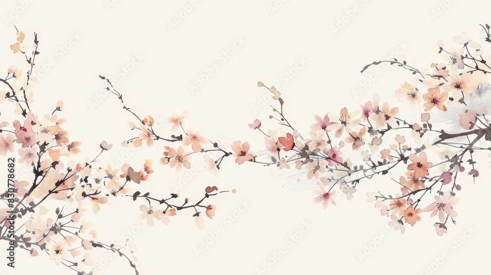 Fototapeta premium Blossoming Cherry Branches - Elegant Watercolor Floral Wallpaper
