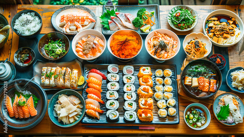 Japanese cuisine feast  artistic culinary presentation