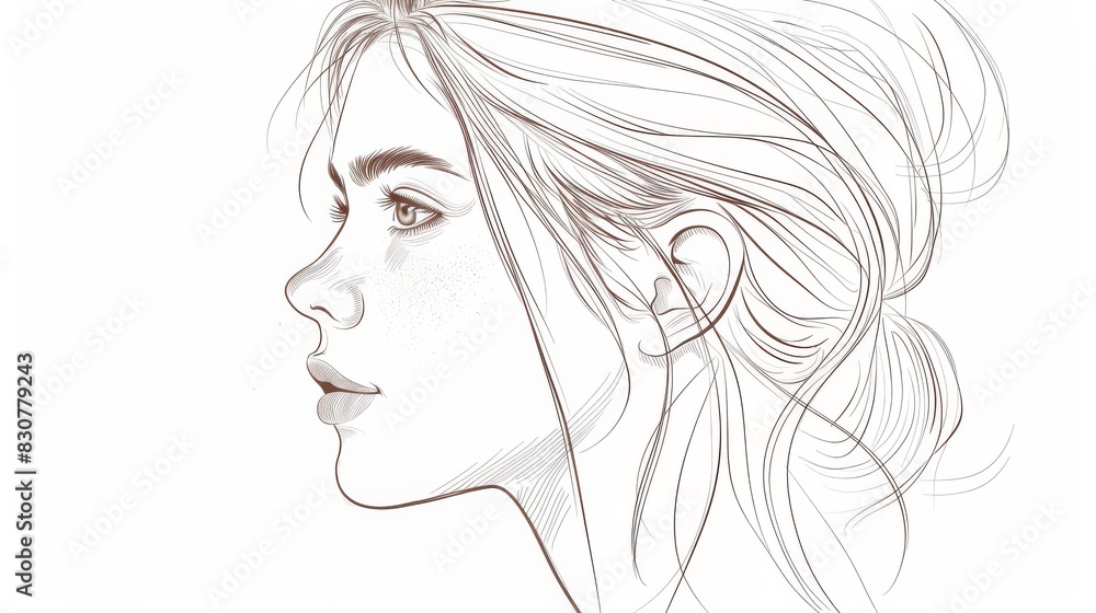 Young girl portrait, painted in lines style