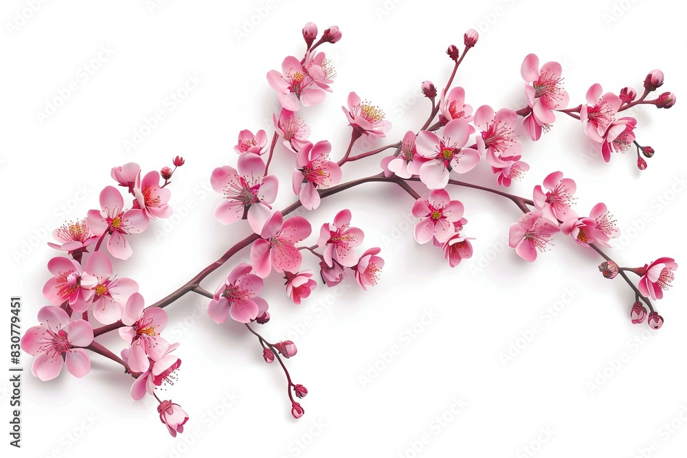 3d pink sakura branch with flowers on white background 3d pink sakura branch with flowers on white background