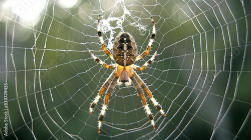 Intricate Arachnid on Dew-Kissed Spiderweb in Nature