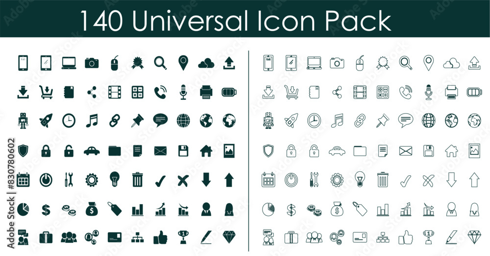 140 Universal icon Pack with black stock 140 Universal icon Pack with black stock