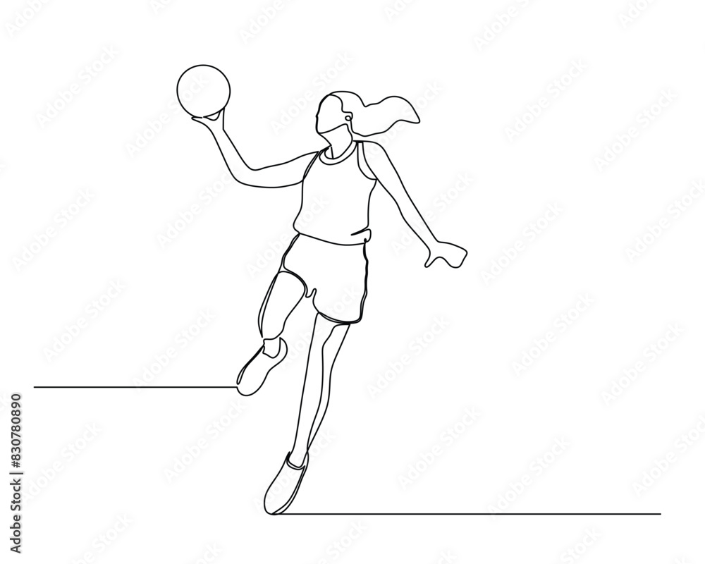 Φωτογραφία Continuous single line drawing of female basketball athlete running and preparing to throw the ball into the ring