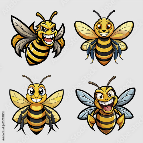 Big hornet honey bee smile cartoon vector images set