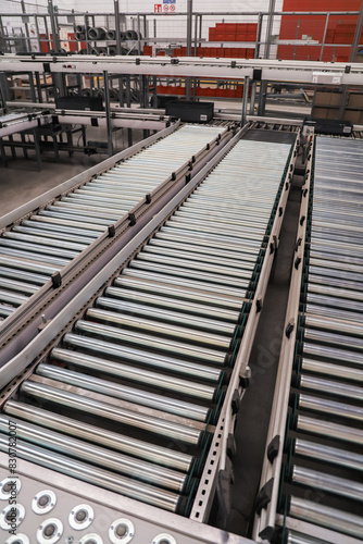 industrial conveyor belt. packing line in a logistics warehouse