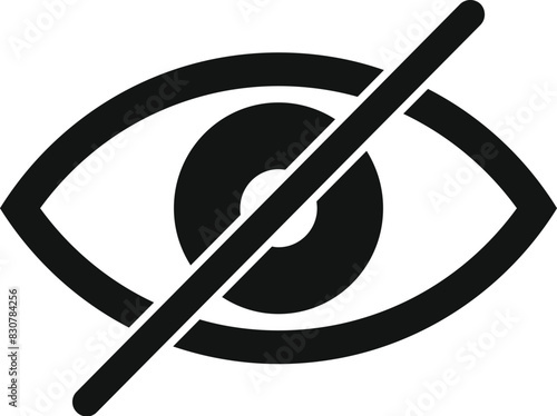 Abstract vector icon symbolizing invisible sight, privacy, security, and prohibition with a simple black and white graphic design illustration