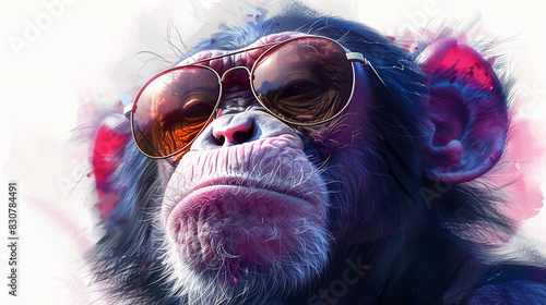 Monkey Wearing Sunglasses on White Background