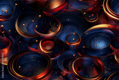 A blue and red background with many circles of different sizes