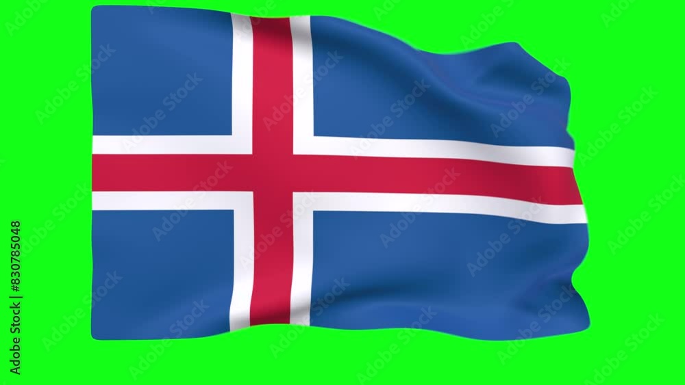 Waving flag of iceland Animation 3D render Method Waving flag of iceland Animation 3D render Method