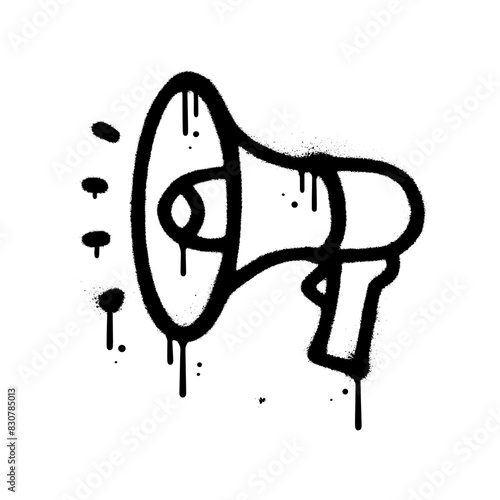 Urban graffiti loudspeaker painted black on white. Spray textured isolated vector illustration