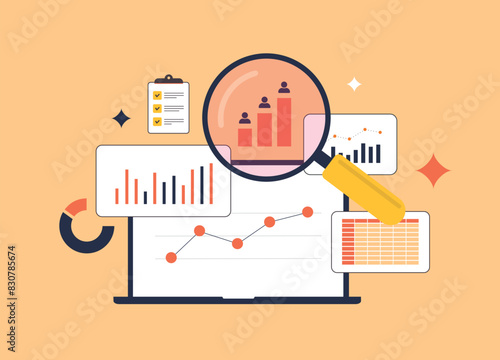 Competitor Analysis Tools - followers and sales, traffic, ad placement. Competitive monitoring and social listening. Competitor keyword analysis and seo metrics market research vector illustration