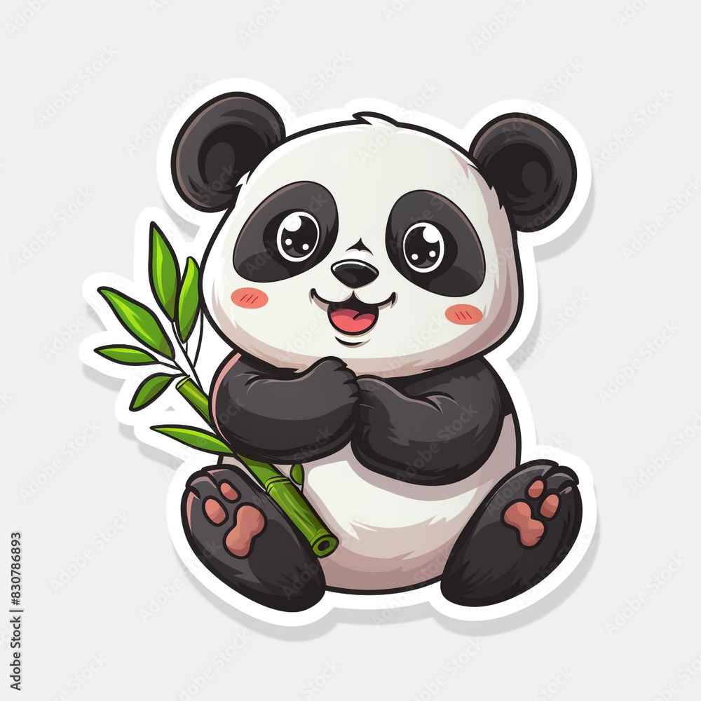 Obraz premium Panda Bear Holding Bamboo Sticker