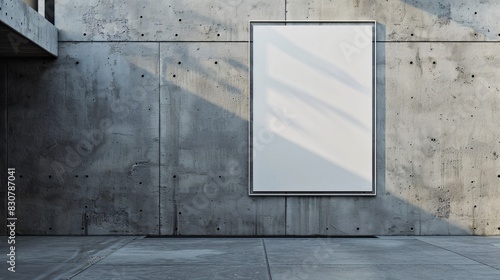 Simple mockup of a blank poster on a concrete wall with subtle space elements, ready for advertising content