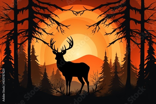 a silhouette of a deer in a forest