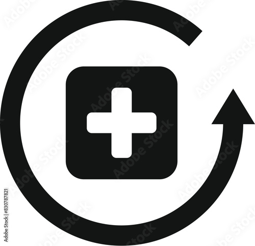 Modern healthcare upgrade concept icon with circular arrow and medical cross symbol in vector illustration
