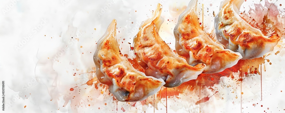 Watercolor painting of four delicious fried dumplings. Watercolor painting of four delicious fried dumplings.