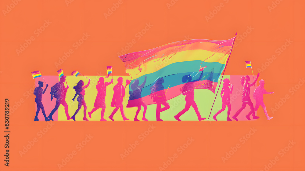 pride people holding a rainbow flag and celebrating freedom vector ...