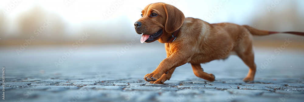 Brown Dog Running on Sandy Beach Brown Dog Running on Sandy Beach