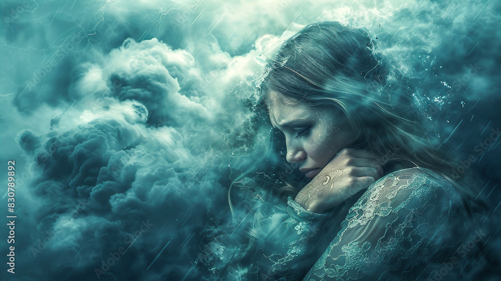 Surreal woman suffered from mental illness,overthinking,burnout syndrome,stressed,anxiety,mental illness concept. Surreal woman suffered from mental illness,overthinking,burnout syndrome,stressed,anxiety,mental illness concept.