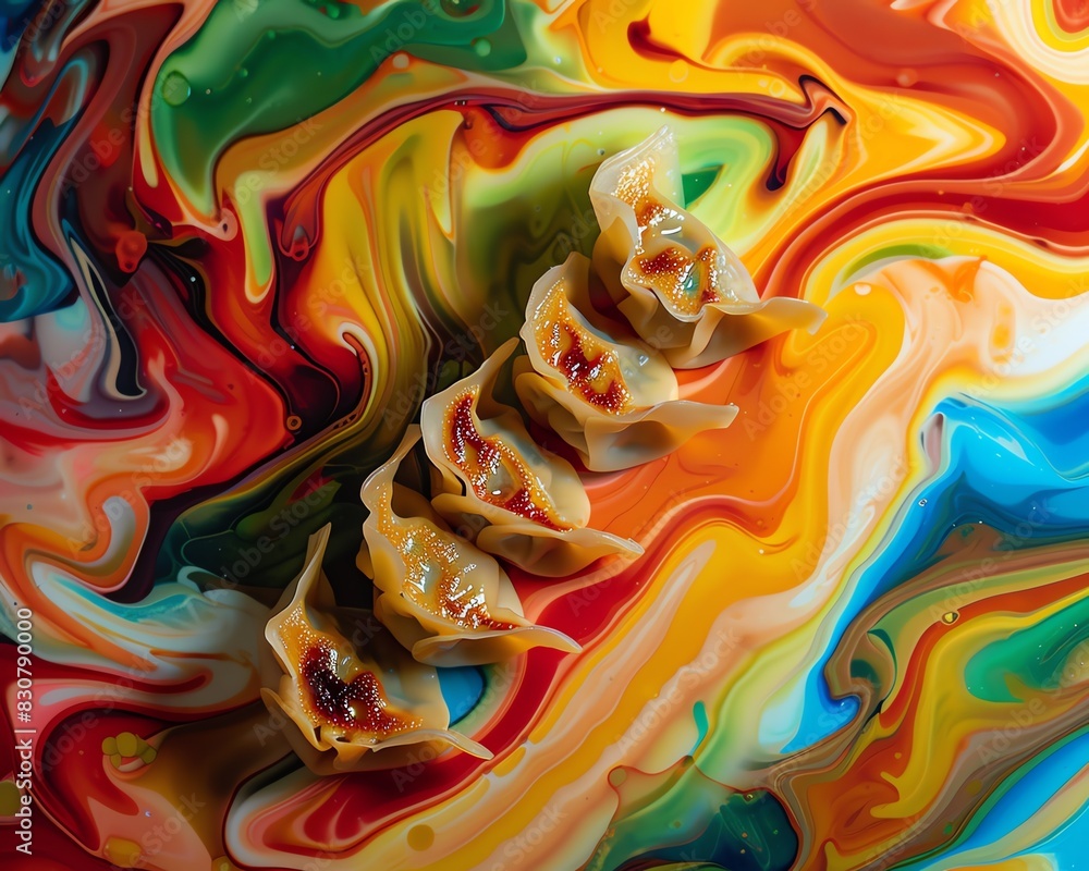 Vibrant abstract background with golden dumplings. Vibrant abstract background with golden dumplings.