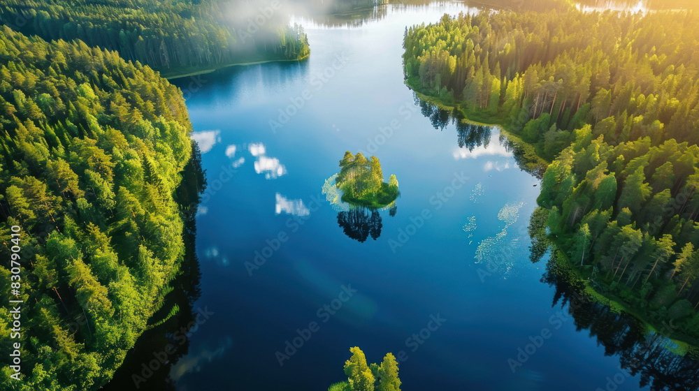 Breathtaking aerial vista of Finland's summer scenery, with blue lakes and rich green forests glowing under the warm sunlight, seen from a drone's vantage point. Breathtaking aerial vista of Finland's summer scenery, with blue lakes and rich green forests glowing under the warm sunlight, seen from a drone's vantage point.