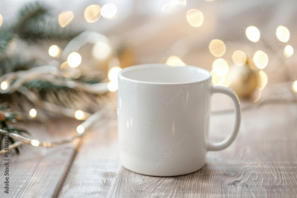 Cozy Winter Warmth: Mug, Pine Cones, and Twinkling Lights Cozy Winter Warmth: Mug, Pine Cones, and Twinkling Lights