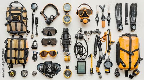 Set of diving equipment isolated on white background photo