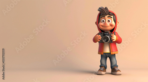 3D Photographer: The photographer cartoon mascot, equipped with a camera and a creative eye, embodies the artistry and passion of photography. With a focused gaze and steady hand, this 3D character. © peerapong