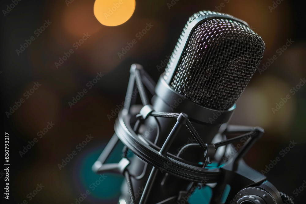 Professional studios use microphones and creative lighting for music, podcast, or audio production Professional studios use microphones and creative lighting for music, podcast, or audio production