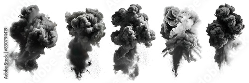 Set of black and white smoke mix explosion, black Smoke