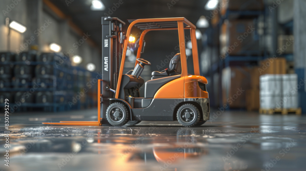 Forklift working in warehouse. Electric loader for loading Forklift working in warehouse. Electric loader for loading