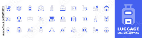 Luggage icon collection. Duotone style line stroke and bold. Vector illustration. Containing luggage, baggage, suitcase, luggagecart, luggagescale, hotelcart, travel, backpack, case. photo