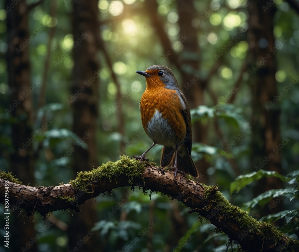 A bird sitting on a branch in the natural green forest A bird sitting on a branch in the natural green forest