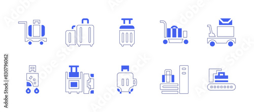 Luggage icon set. Duotone style line stroke and bold. Vector illustration. Containing luggage, luggagecart, luggagescan, baggage, suitcase. photo