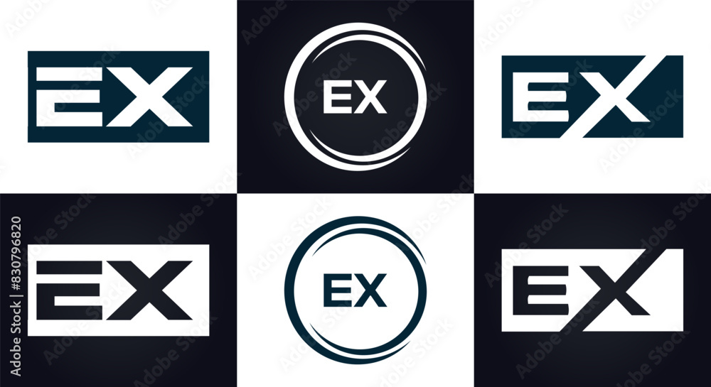 EX logo. E X design. White EX letter. EX, E X letter logo design. E X letter logo design in FIVE, FOUR, THREE, style. letter logo set in one artboard. E X letter logo vector design. EX logo. E X design. White EX letter. EX, E X letter logo design. E X letter logo design in FIVE, FOUR, THREE, style. letter logo set in one artboard. E X letter logo vector design.