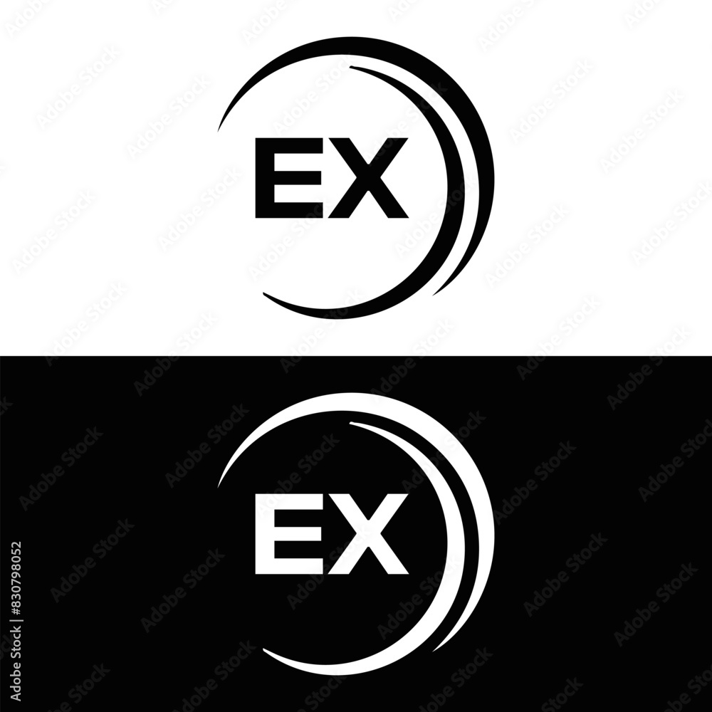 Fototapeta premium EX logo. E X design. White EX letter. EX, E X letter logo design. E X letter logo design in FIVE, FOUR, THREE, style. letter logo set in one artboard. E X letter logo vector design.