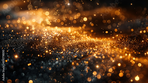 Scattered modern golden particles on a black background