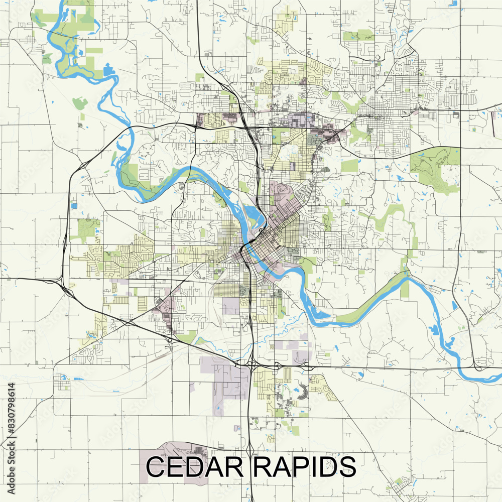 Cedar Rapids, Iowa, United States map poster art