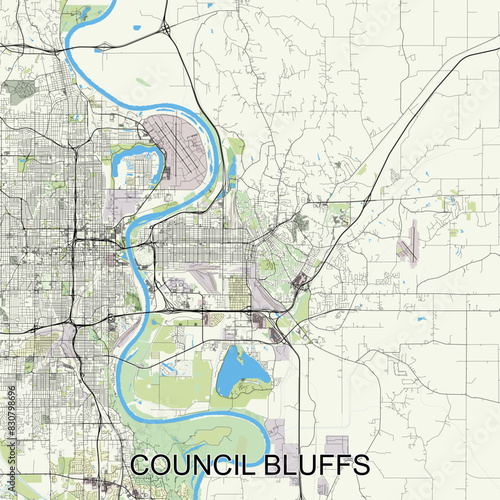 Council Bluffs, Iowa, United States map poster art