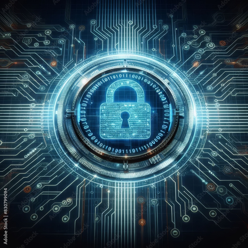 Advanced cybersecurity concept featuring a digital lock on a circuit background, representing secure data protection technologies.. AI Generation Advanced cybersecurity concept featuring a digital lock on a circuit background, representing secure data protection technologies.. AI Generation