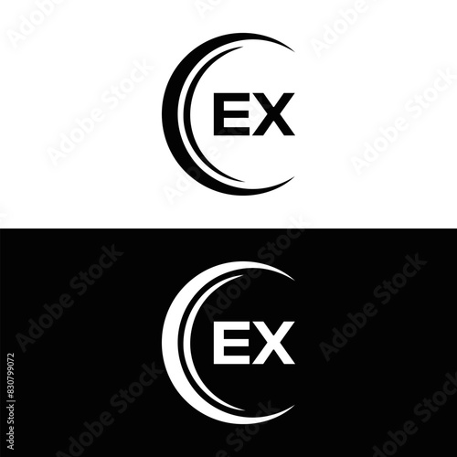 EX logo. E X design. White EX letter. EX, E X letter logo design. E X letter logo design in FIVE, FOUR, THREE, style. letter logo set in one artboard. E X letter logo vector design.