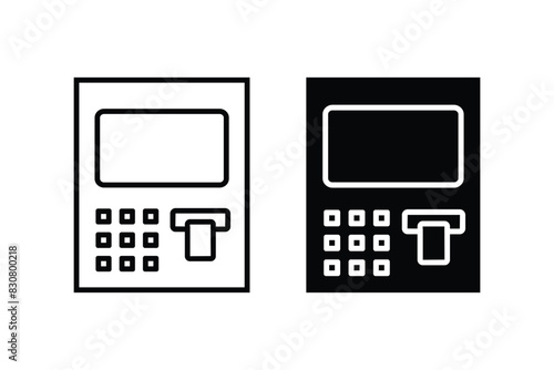 ATM icons set. Cash currency, money transactions, crediting of money, linear icon collection. Bank terminal. Line with editable stroke