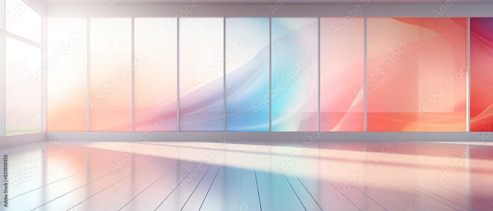 Fototapeta premium Indoor gallery with calm colours, blurred gradient background, bokeh effect, shadow overlay, soft textured floor, perfect for advertising presentation 8K , high-resolution, ultra HD,up32K HD