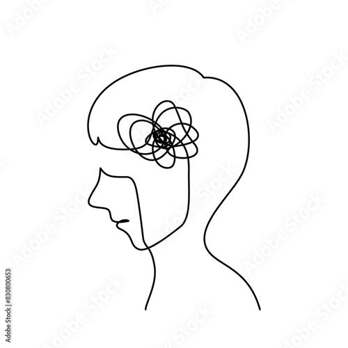Continuous line art of a child crying with stress and anxiety in mental health concept.	