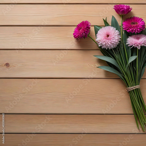 Photo flowers paper wooden table background top