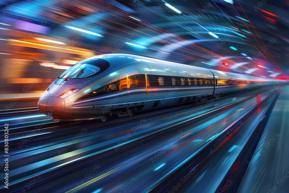 A train is speeding through a tunnel with bright lights A train is speeding through a tunnel with bright lights